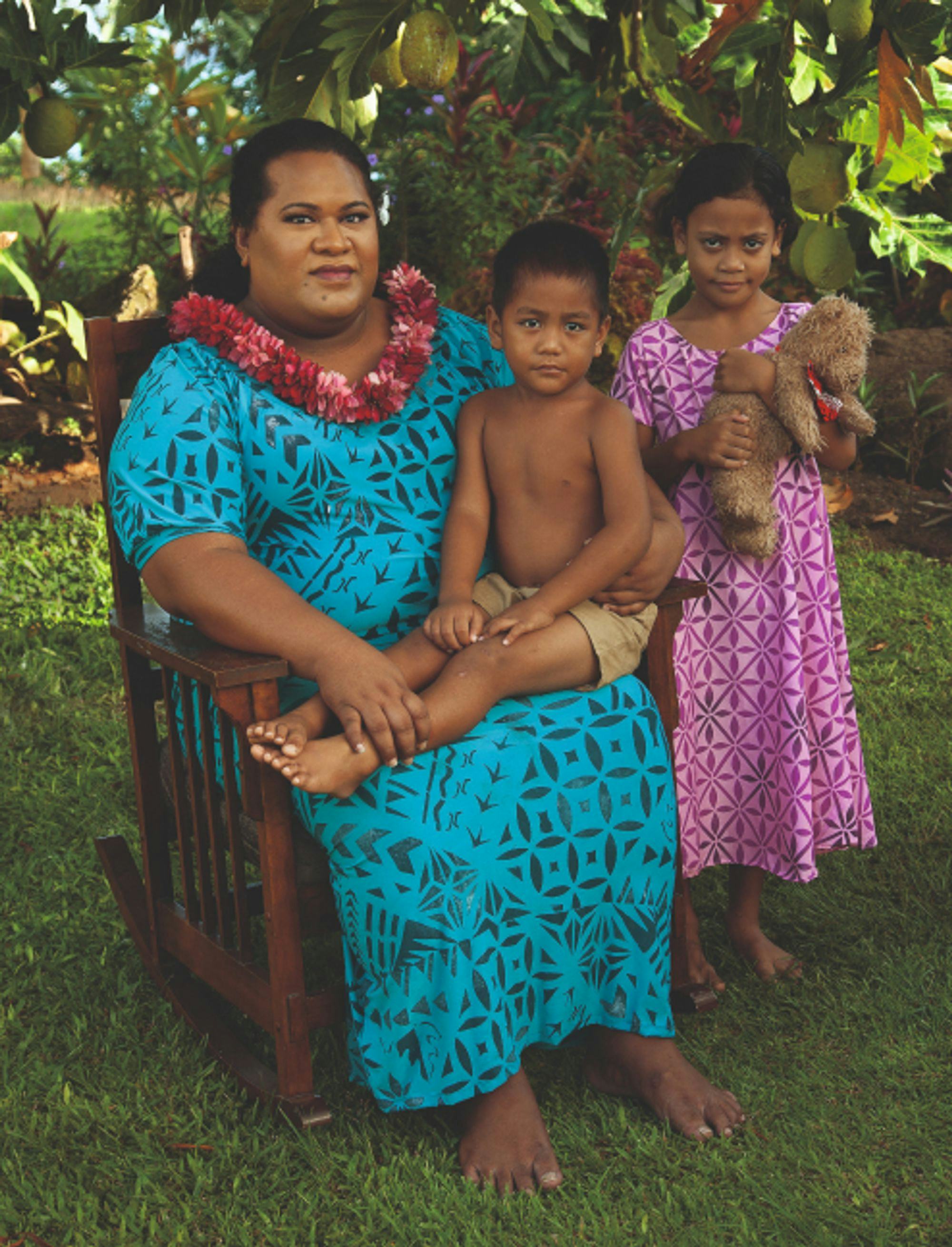 Non-binary: Yuki Kihara, Fa‘afafine with children (After Gauguin), 2020.